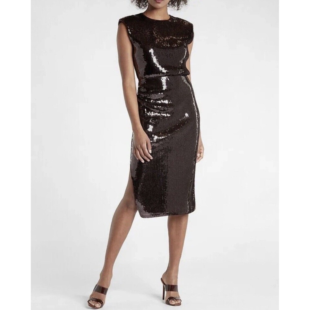 EXPRESS Women's Espresso Brown Sequin Midi Dress size Large